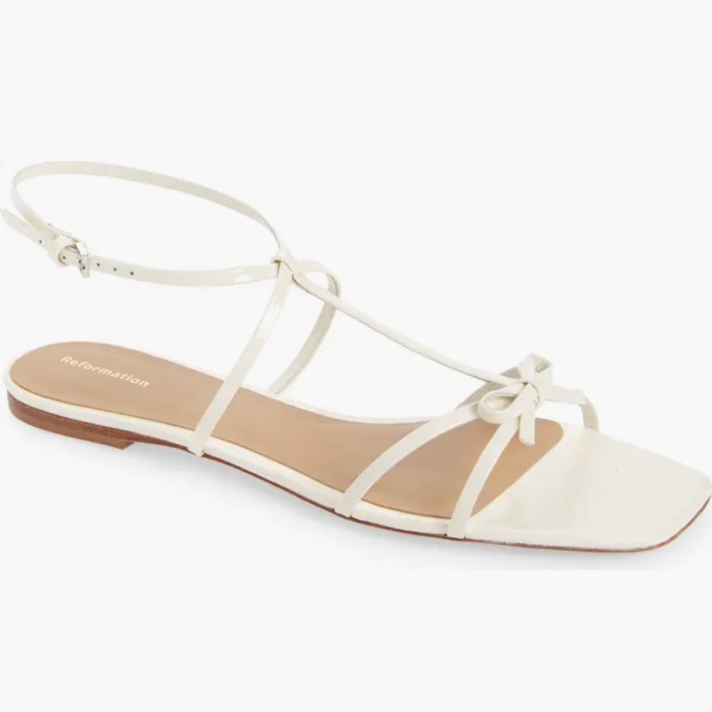 Reformation Maya Flat Sandal White Patent